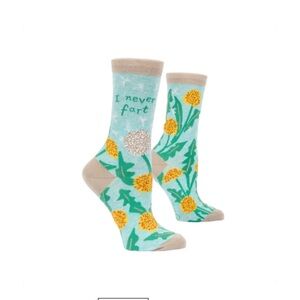 Blue Q Light Blue Socks with Green Text